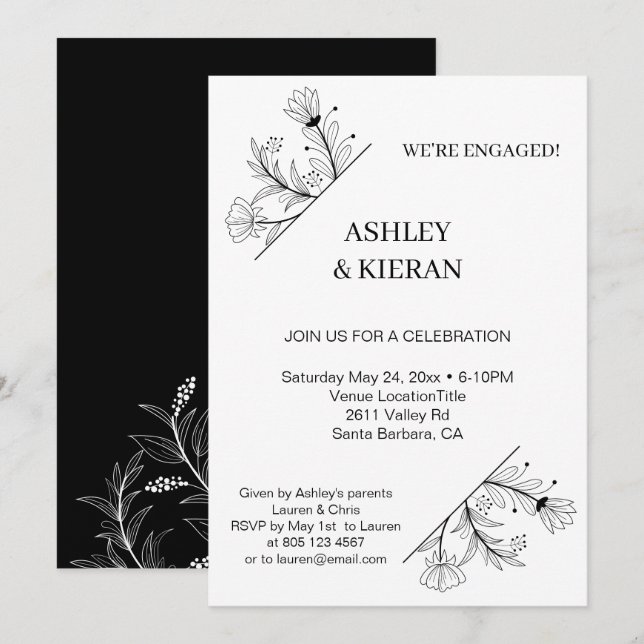 Elegant Floral Engagement Party  Invitation (Front/Back)