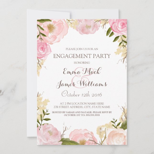 Elegant Floral Engagement Party Invite (Front)