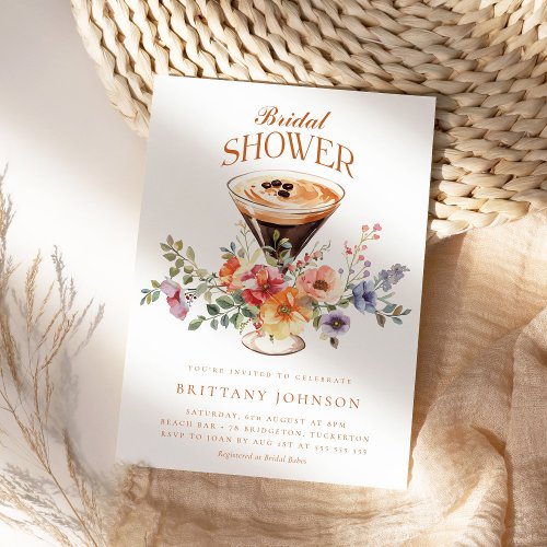 Elegant Floral Espresso Martini Bridal Shower Invitation
