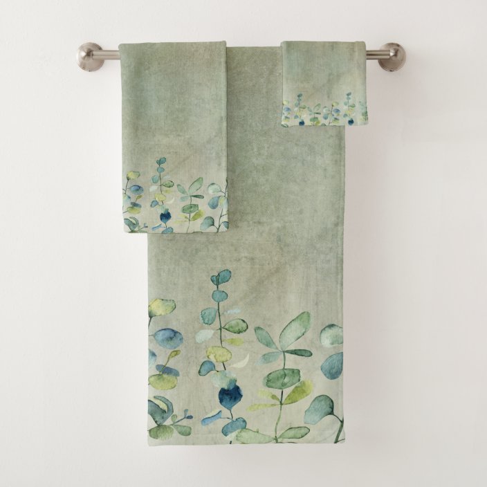 Elegant Floral Eucalyptus Bath Towel Set