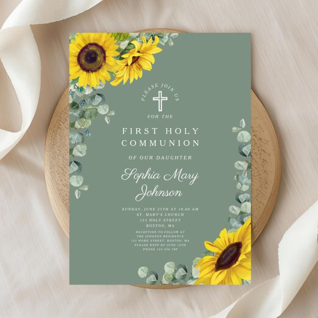 Elegant Floral Eucalyptus First Communion Invitation (Elegant Floral Eucalyptus First Communion Invitation)