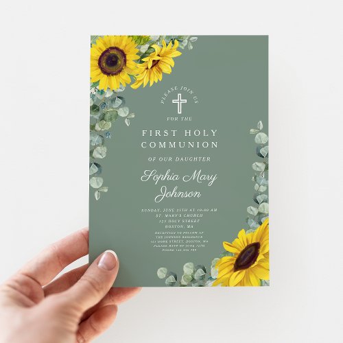 Elegant Floral Eucalyptus First Communion Invitation