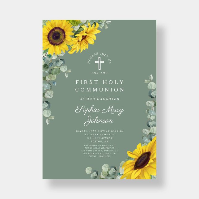 Elegant Floral Eucalyptus First Communion Invitation (Elegant Floral Eucalyptus First Communion Invitation)