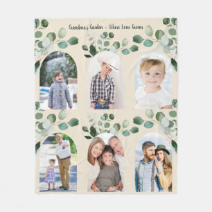 Elegant Floral Eucalyptus Grandma Family Photo Fleece Blanket