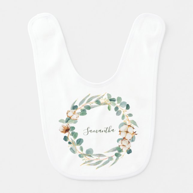 Elegant Floral Eucalyptus Greenery Baby Shower  Baby Bib (Front)
