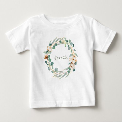 Elegant Floral Eucalyptus Greenery Baby Shower Baby T_Shirt