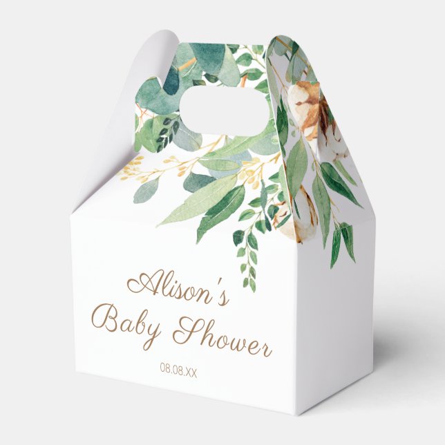 Elegant Floral Eucalyptus Greenery Baby Shower Favor Boxes (Front Side)