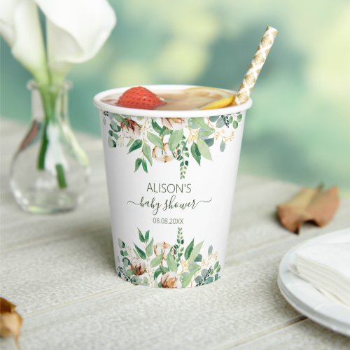 Elegant Floral Eucalyptus Greenery Baby Shower  Paper Cups