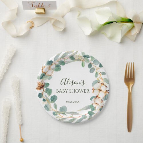 Elegant Floral Eucalyptus Greenery Baby Shower  Paper Plates