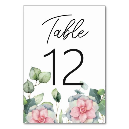 Elegant Floral Eucalyptus Greenery Wedding  Table Number