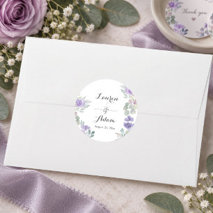 Elegant Floral Eucalyptus Purple Wedding  Classic Round Sticker