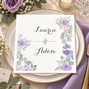 Elegant Floral Eucalyptus Purple Wedding Napkins