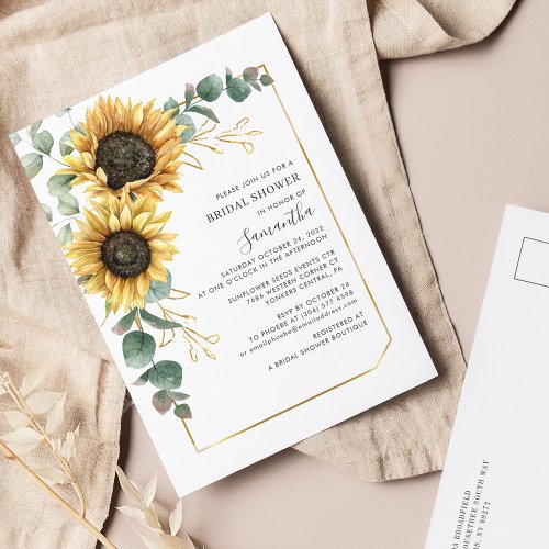 Elegant Floral Eucalyptus Sunflower Bridal Shower Invitation Postcard