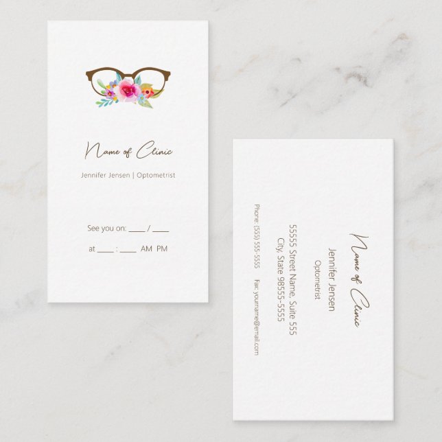 Elegant Floral Eyeglasses Eye Appointment Business Card (Front/Back)