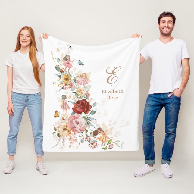 Elegant Floral Fairy Garden Monogram Girl Nursery Fleece Blanket (In Situ)