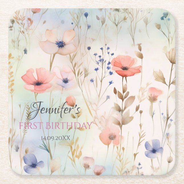 Elegant Floral Fairy Party Coaster (Front)