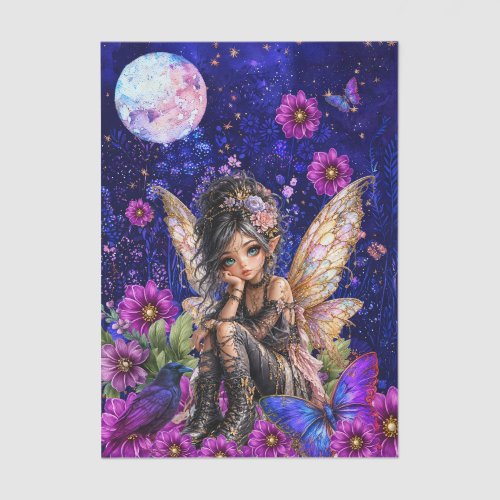 Elegant Floral Fairy Raven & Butterfly Decoupage Tissue Paper