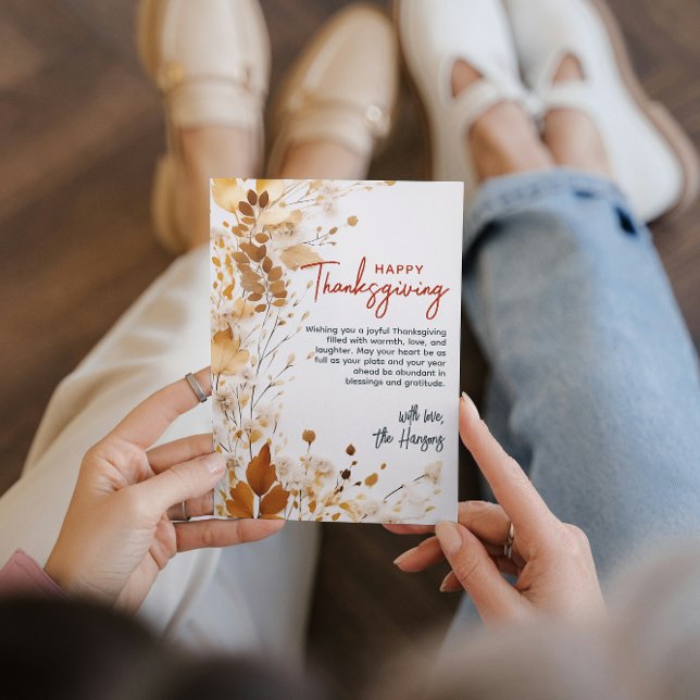 Elegant Floral Fall Thanksgiving Custom Holiday Card (Creator Uploaded)