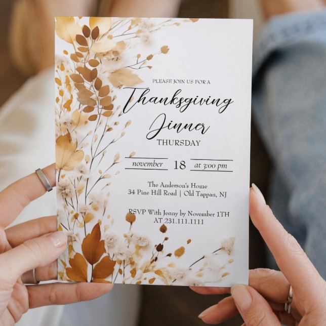 Elegant floral Fall Thanksgiving Dinner Invitation (Creator Uploaded)
