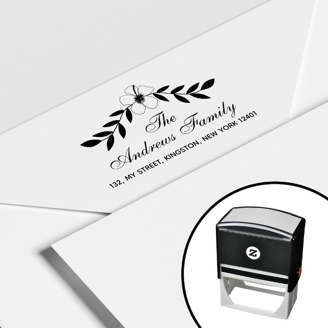 Elegant Floral Family Name Leaf Self-inking Stamp (Creator Uploaded)
