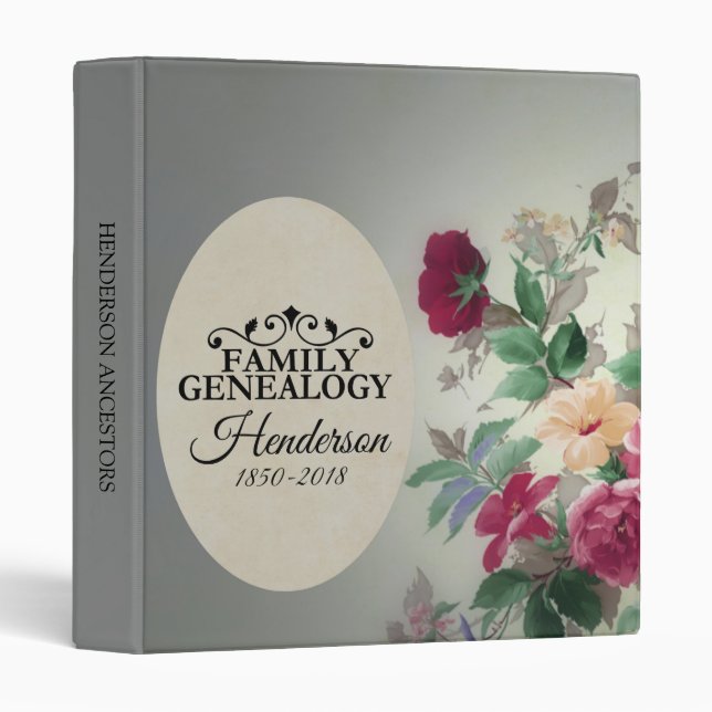 Elegant Floral Family Tree Genealogy Album 3 Ring Binder (Front/Spine)