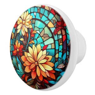 elegant floral faux stained glass ceramic knob