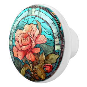 elegant floral faux stained glass ceramic knob