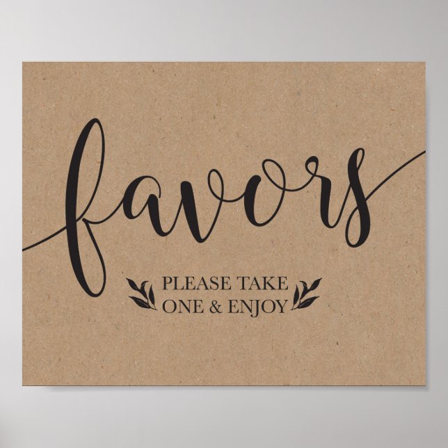Elegant Floral Favors Wedding Decor Sign (Front)