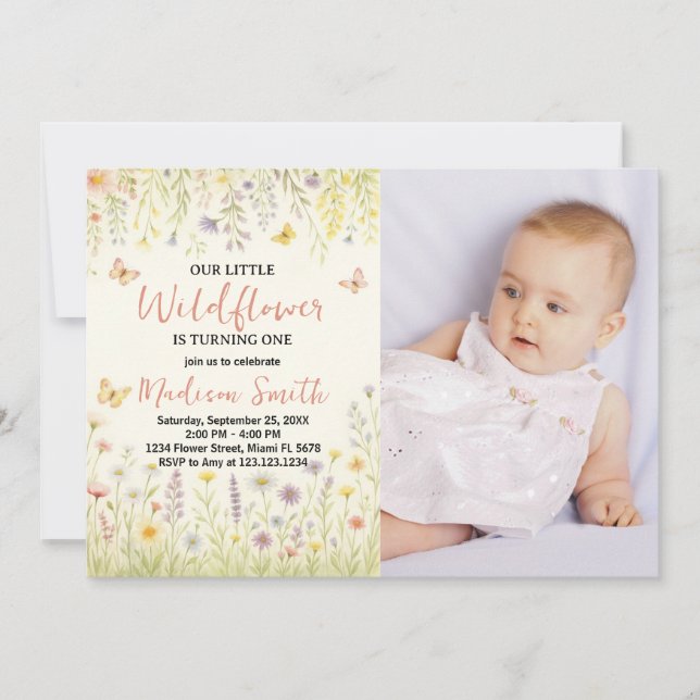 Elegant Floral First Birthday Invitation (Front)