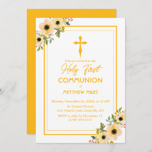 Elegant floral first catholic communion invitation