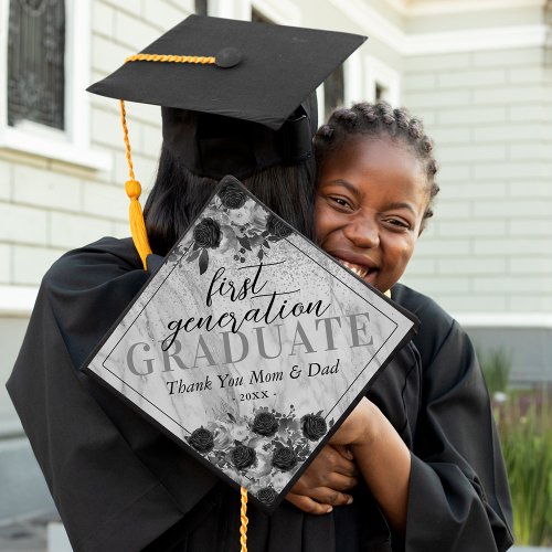 Elegant Floral First Generation Graduate Graduation Cap Topper