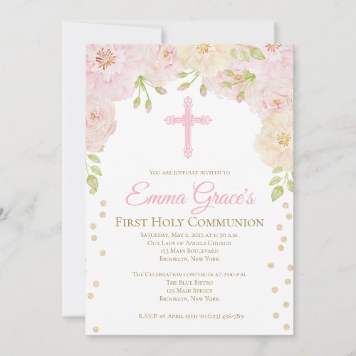 Elegant Floral First Holy Communion Invitation