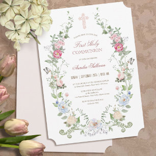 Elegant Floral First Holy Communion Invitation