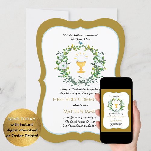 Elegant Floral First Holy Communion Invitations