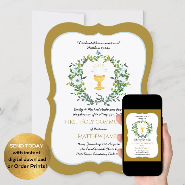 Elegant Floral First Holy Communion Invitations (Creator Uploaded)