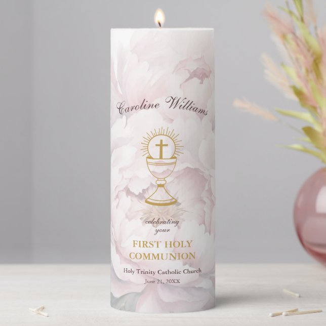 Elegant Floral First Holy Communion  Pillar Candle (In Situ)