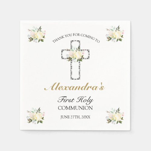 Elegant Floral First Holy Communion Thank You Napkins