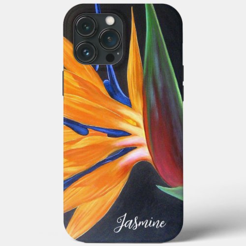 Elegant Floral Floral Bird Of Paradise Name Script iPhone 13 Pro Max Case