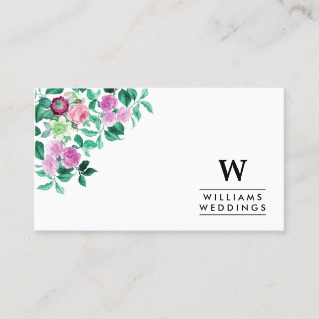 Elegant Floral Flower Wedding Event Planner Business Card (Front)