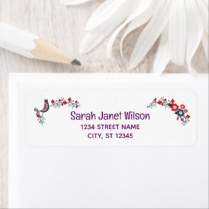 Elegant Floral Flowers Bird Modern Return Address Label