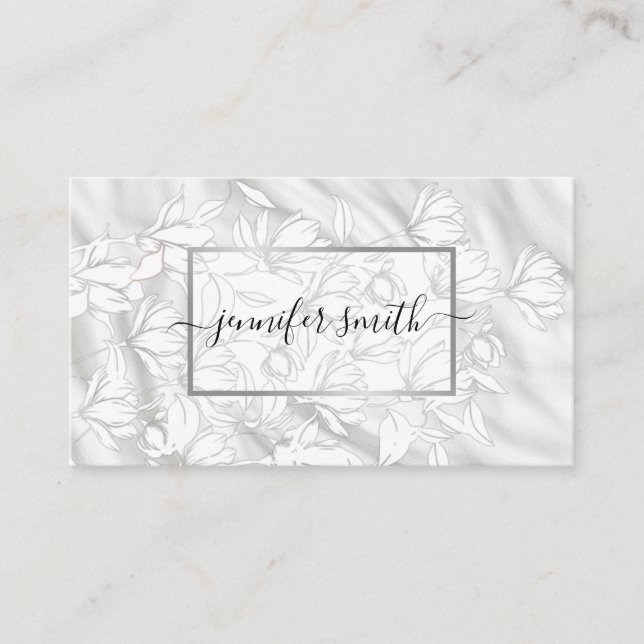 Elegant Floral Flowers Pattern Simple Silver Gray Business Card (Front)