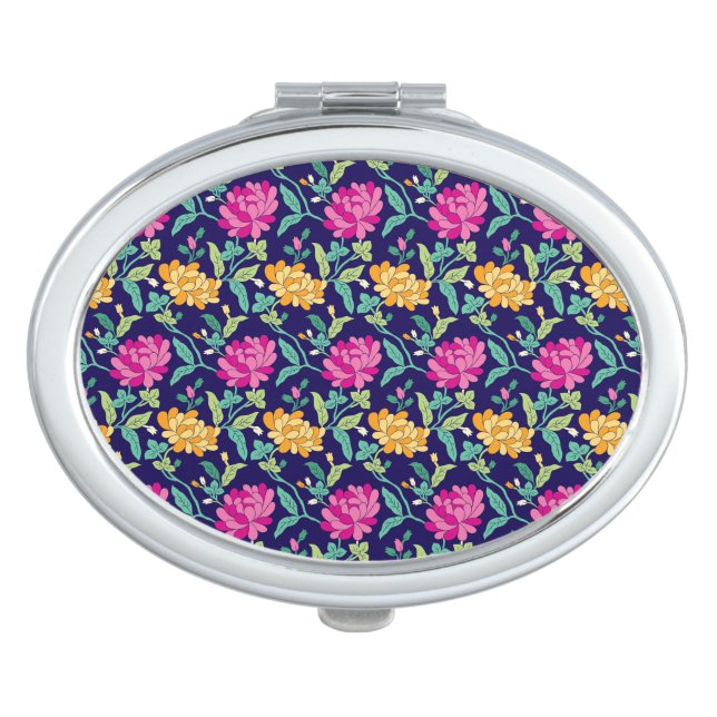 Elegant Floral Flowers Pink Yellow Buds Greenery Compact Mirror (Front)