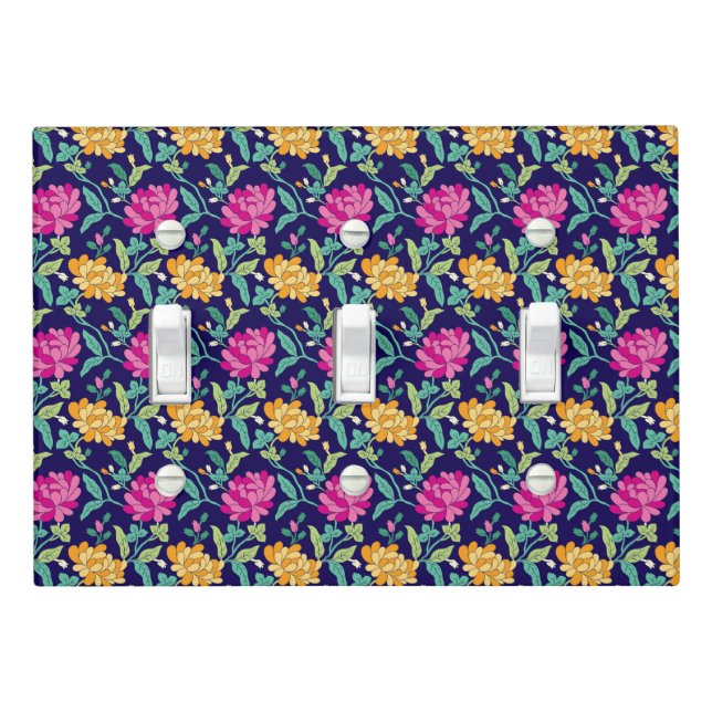 Elegant Floral Flowers Pink Yellow Buds Greenery Light Switch Cover (In Situ)