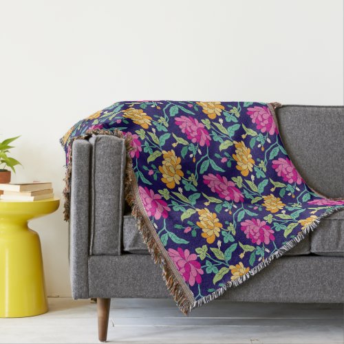 Elegant Floral Flowers Pink Yellow Buds Greenery Throw Blanket