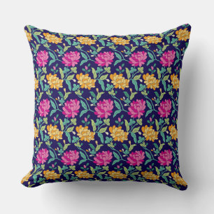 Elegant Floral Flowers Pink Yellow Buds Greenery Throw Pillow