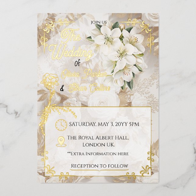Elegant Floral Foil Invitation (Front)