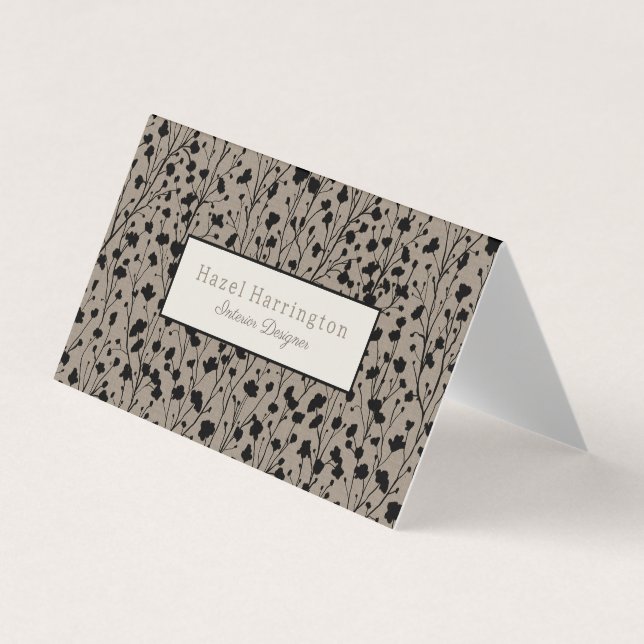 Elegant Floral Folded Business Card Modern Beige (Front)