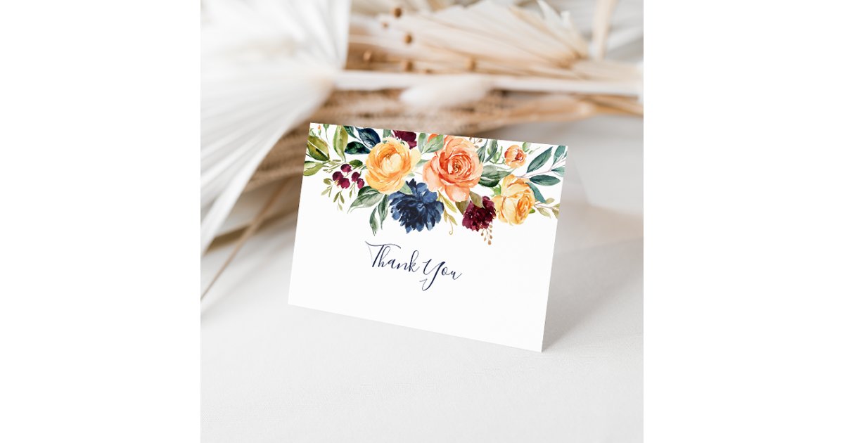 Elegant Floral Folded Wedding Thank You Card | Zazzle