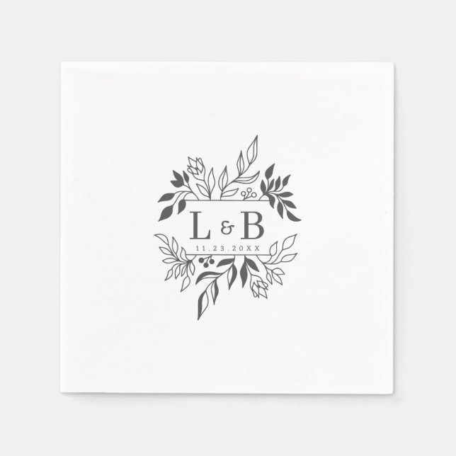Elegant Floral Foliage Couple Monogram Wedding Napkins (Front)