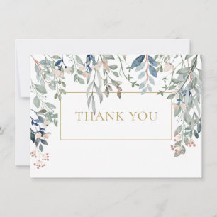 Elegant Floral Foliage Gold Geometric Thank You Card